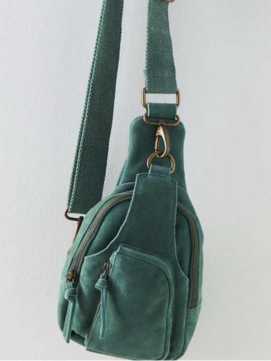 Free People Handbags - Free People Hudson Suede Sling Bag Teal Leather Crossbody Boho